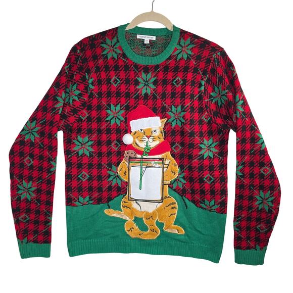Cat Ugly Sweater XXL by Celebrate Together tops. M's. Cat drinking Crewneck Fun - Picture 1 of 13